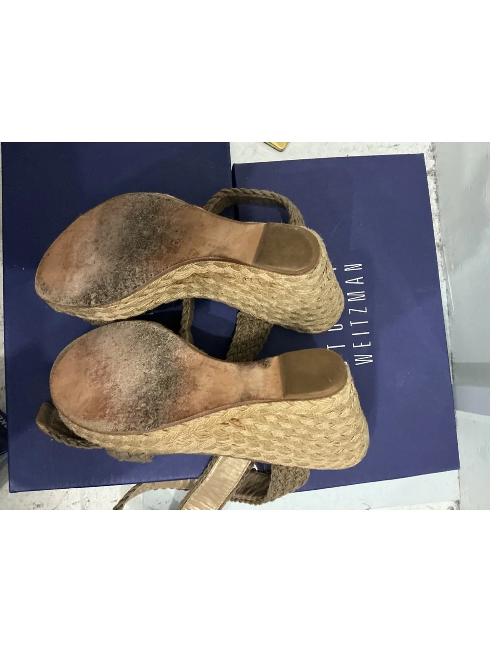 Stuart Weitzman Brown Braided Wedge Sandals